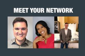 A series of alumni portraits with the text "Meet your network"